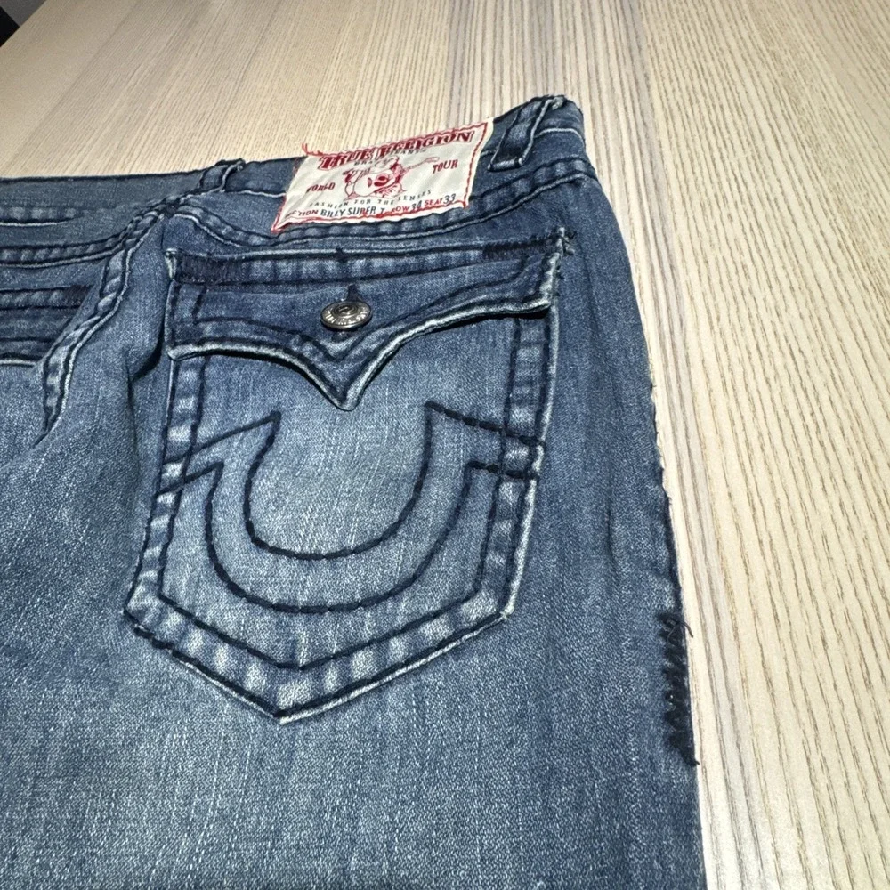 VTG True Religion Billy Super T Jeans Mens 34x33 Light Wash Blue Big Stitch Y2K